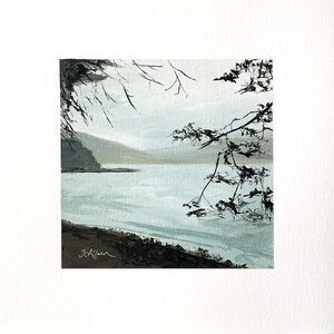 8x8 PNW Original Oil Painting Pacific Coast Moody Washington Atmospheric Signed